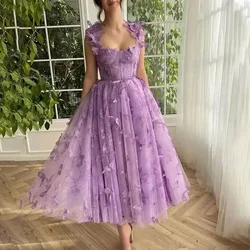 Spring Summer New Women's Clothing Tulle Spaghetti Straps Sleeveless High Slit Dress Lace Up Back Prom Dresses