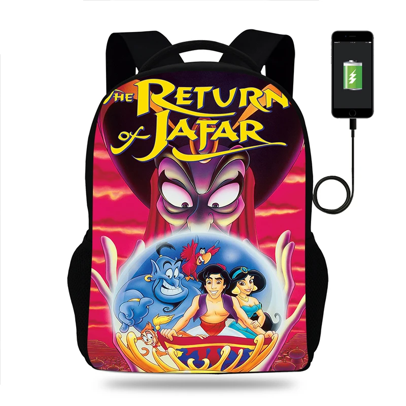 

Fashion Disney Aladdin Backpack Boy Girl School Bag Teenager USB Charging Daily Travel Backpack Student Schoolbags Mochila