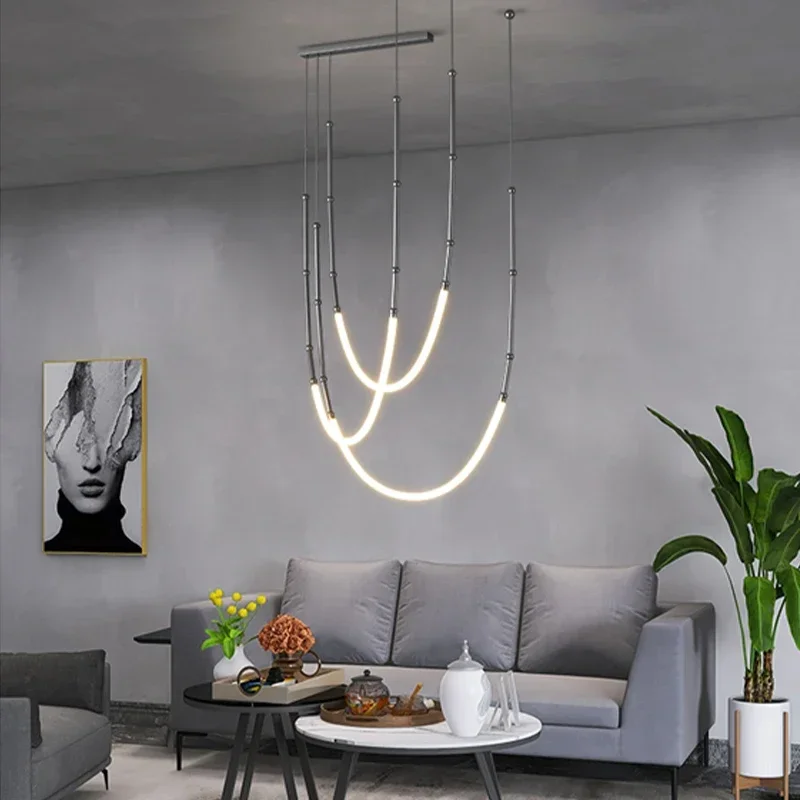 Modern Nordic Italian Design Duplex Penthouse Soft Pendant Light Minimalist Line  Ceiling  Living Restaurant Suspension