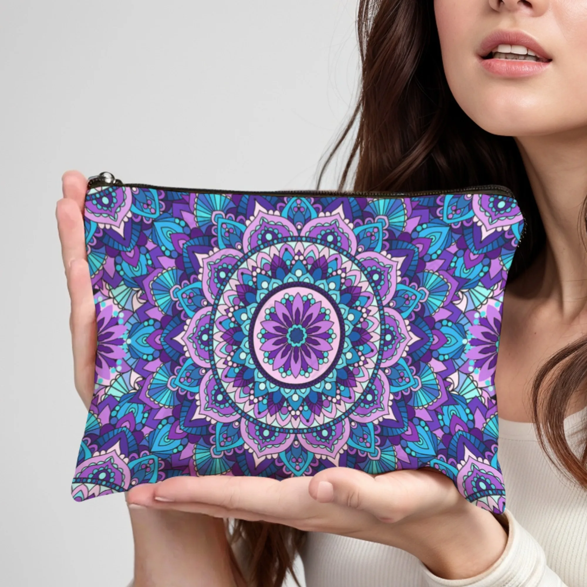 Borsa per cosmetici con stampa mandala vintage; Portamonete con pochette leggera; Astuccio per trucco portatile con cerniera