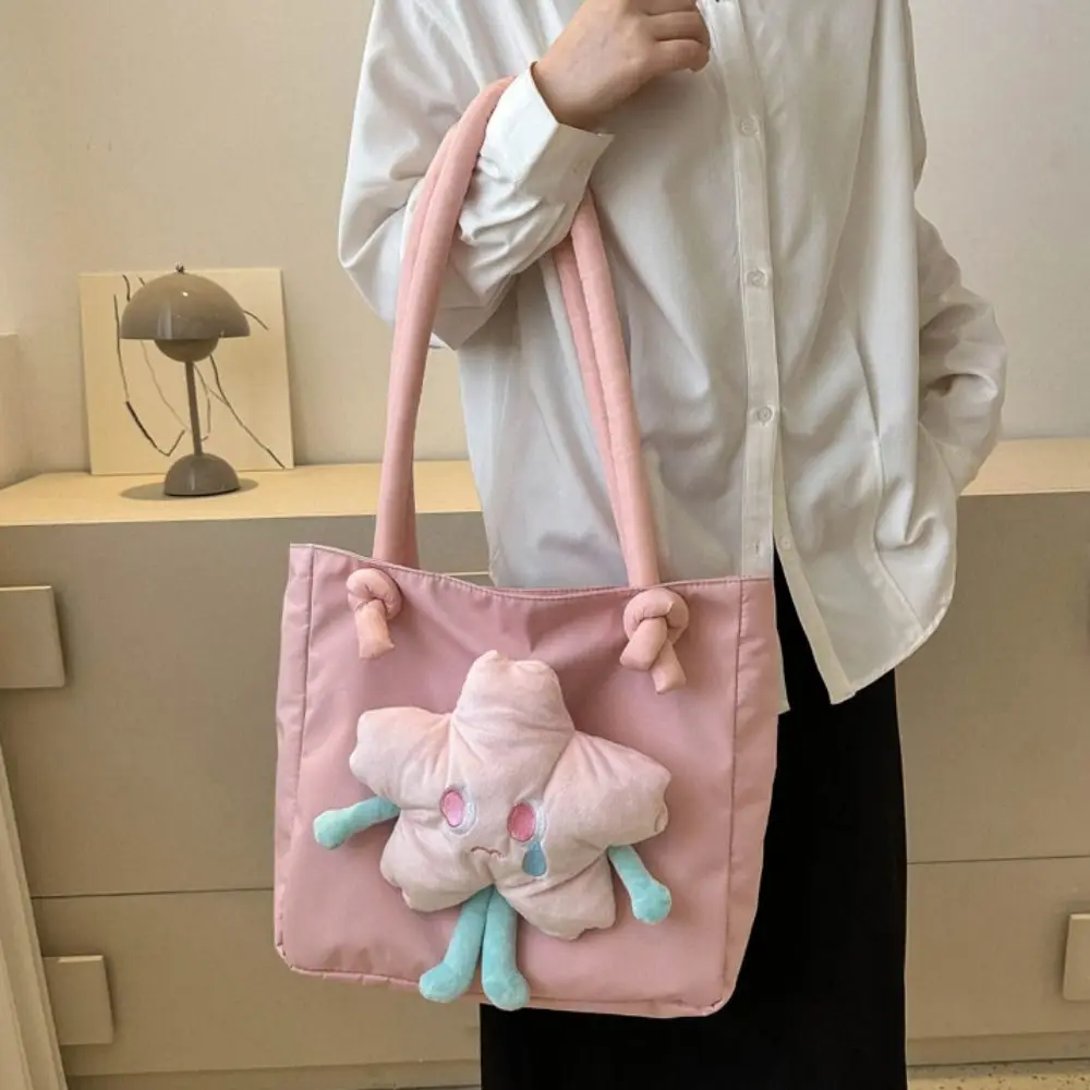 

Nylon Flower Tote Bag Lightweight Minimalist Large Capacity Handbag Portable Plush Doll Sweet Plush Flower Bag Mobile Phone