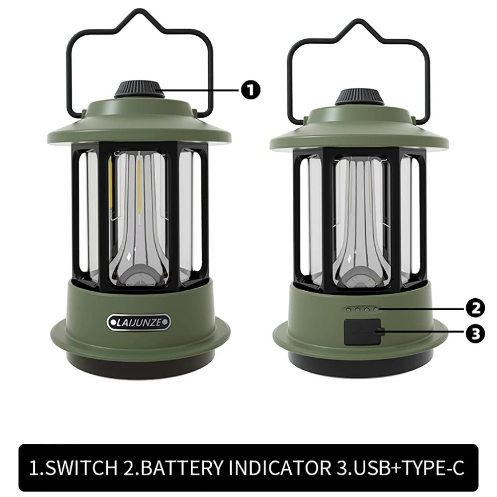 1000W Brightest Vintage Metal Hanging Lanterns Warm Light Led Camping Lantern Rechargeable Lightweight Tent Light For Outdoor