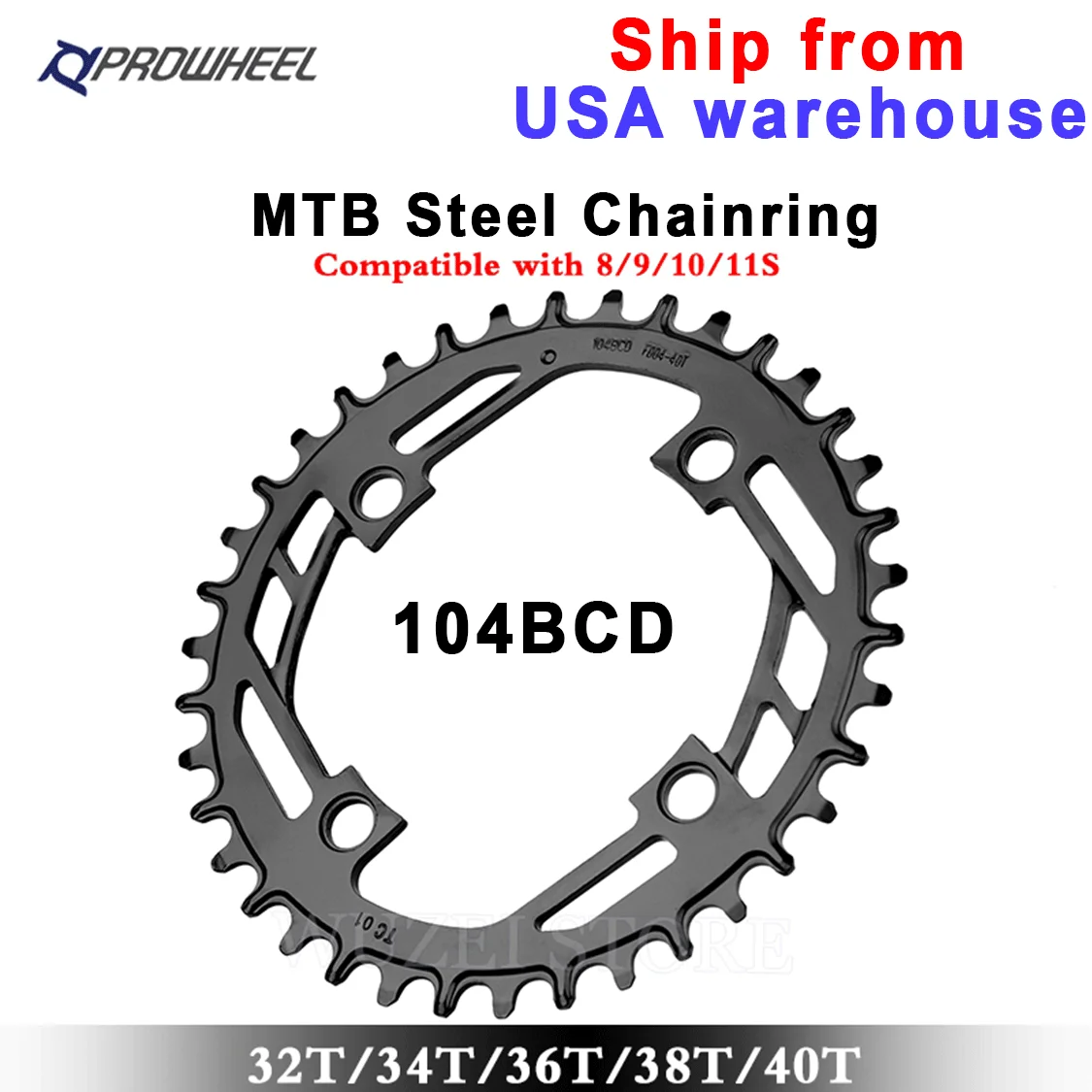

Prowheel MTB Chainring 104BCD Steel Crown 32T 34T 36T Narrow Wide Mountain Bicycle Sprocket 9 10 11 12S Bike Stars BCD104