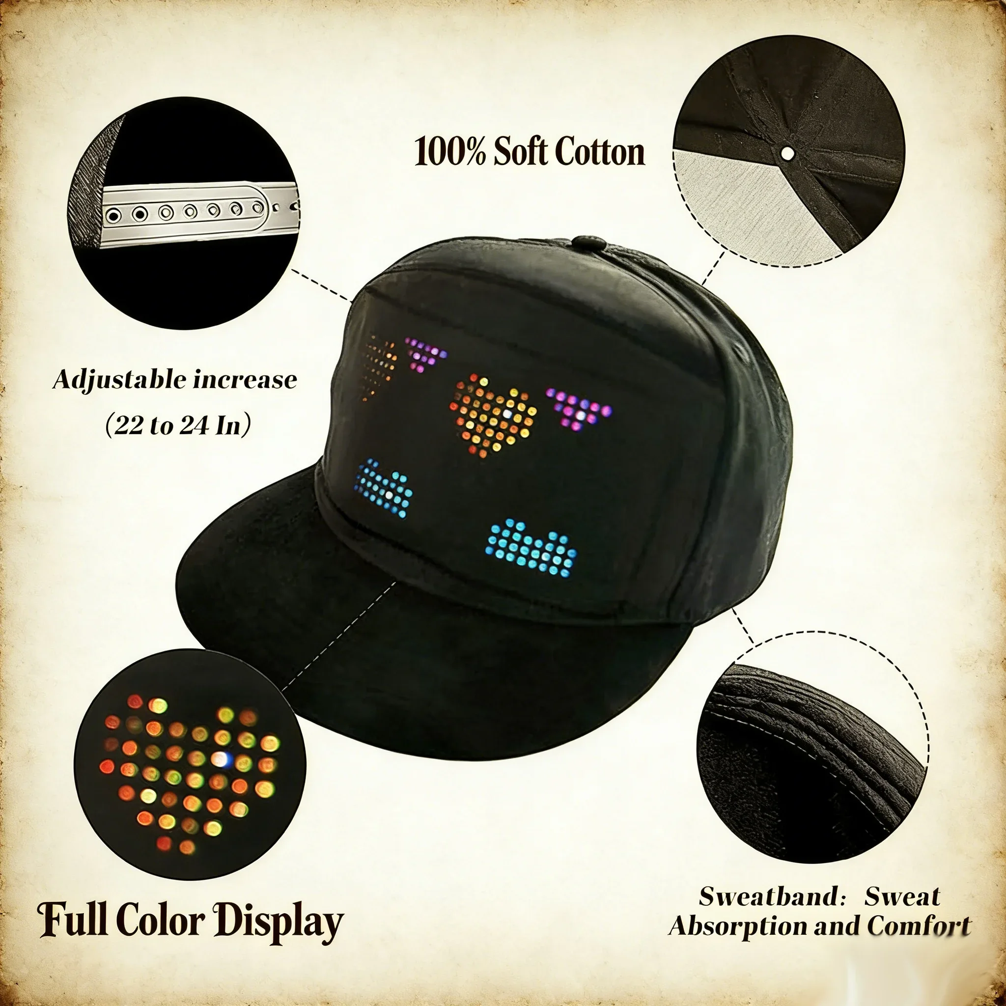 DIY Programmable App Control LED Light Up Display Bluetooth Cap Hat Customized New Messages Era Parties Birthdays Gifts