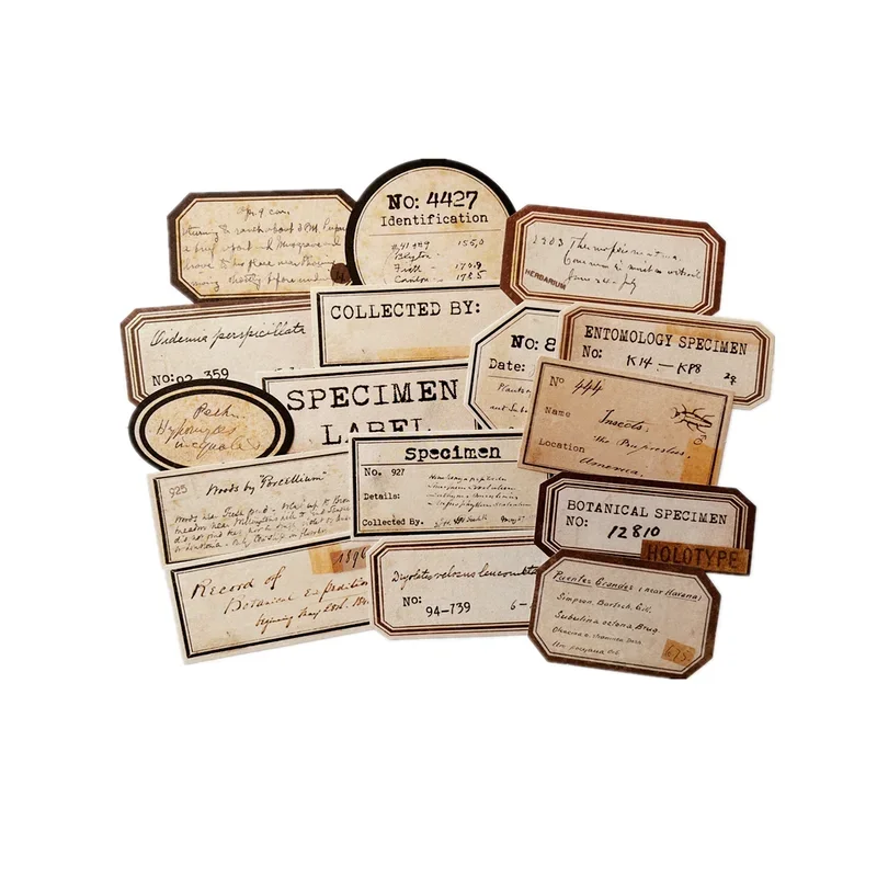 16 Pcs Tim Holtz Style Yellowed Vintage Label Stickers Junk Journal Ephemera Collage Aesthetic Stickers Scrapbooking Material