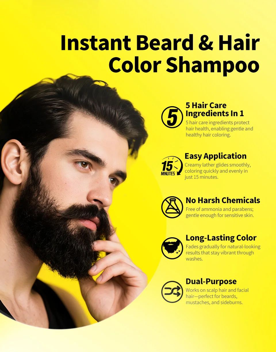 Hair Dye Coloring Shampoo 5 In 1 Men Beard Dye Shampoo Natural Cover Gray Hair Color Shampoo Instant Dye Hair Dyeing Shampoo