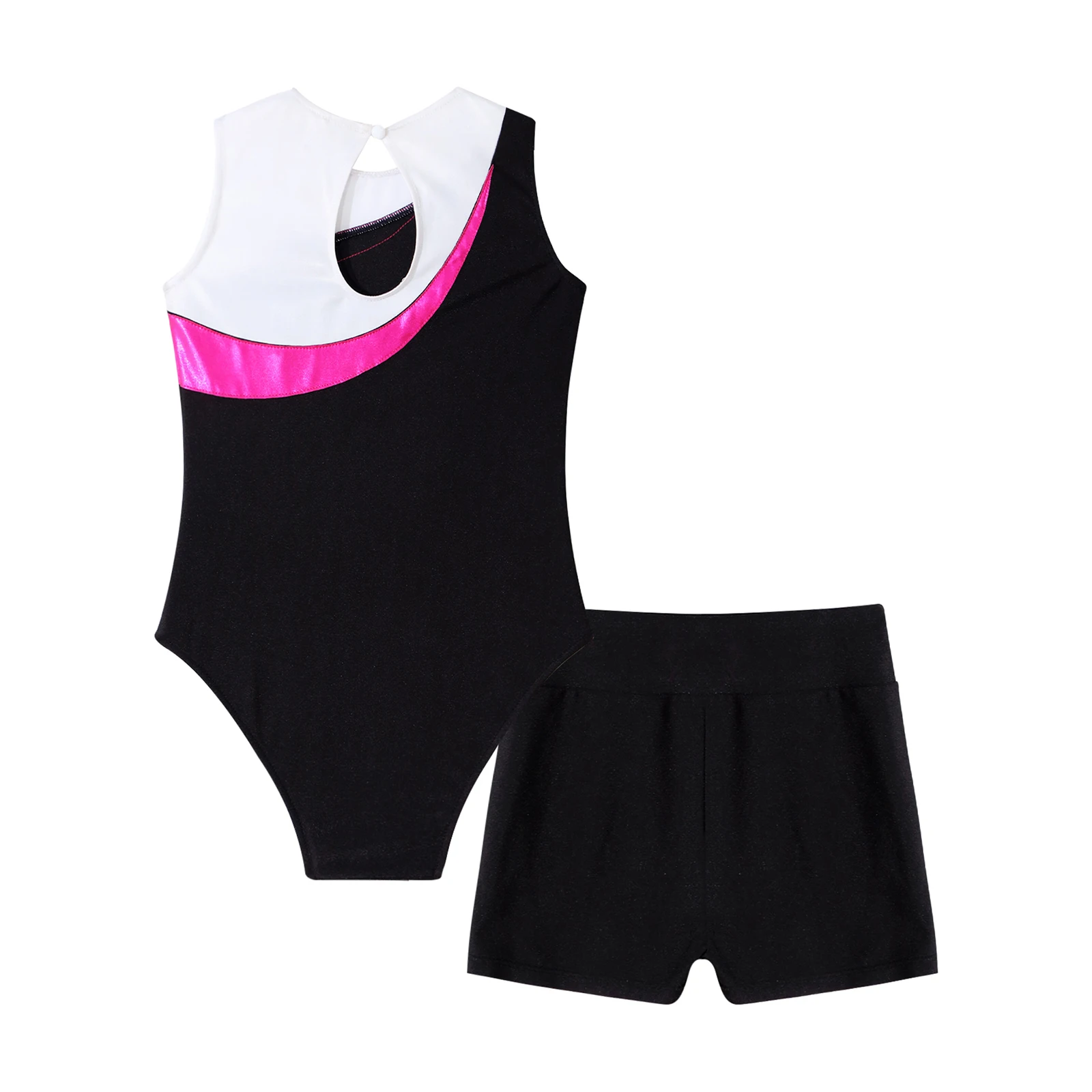 Kids Girls Ballet Dance Clothes Set Children\'s Gymnastics Leotard Teen Sleeveless Patchwork Skating Leotard with Boxer Shorts