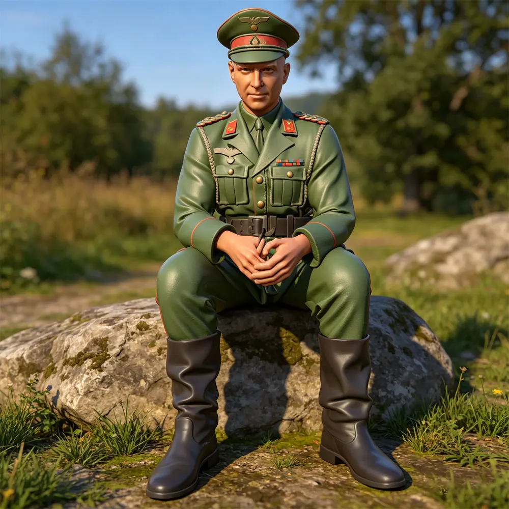 

1/24 Soldier resin model - Officer resting on a rock 3D printed gray model statue, high-precision resin model without coloring