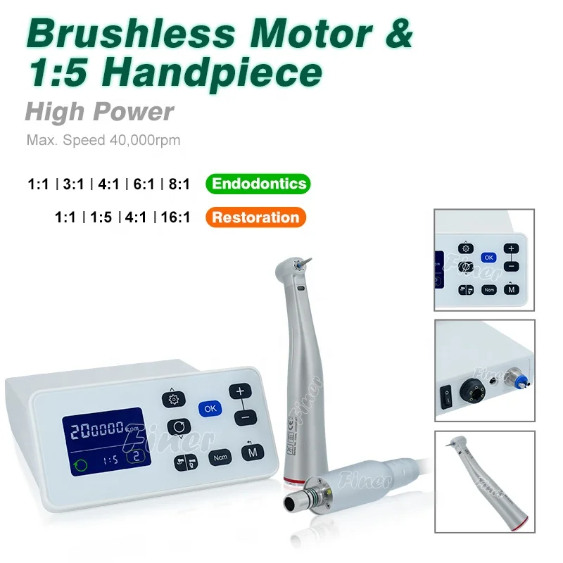 den tal Electric Micromotor with 1:5 handpiece Strong Micro motor Fiber Optic handpiece den tal LED Brushless micromotor