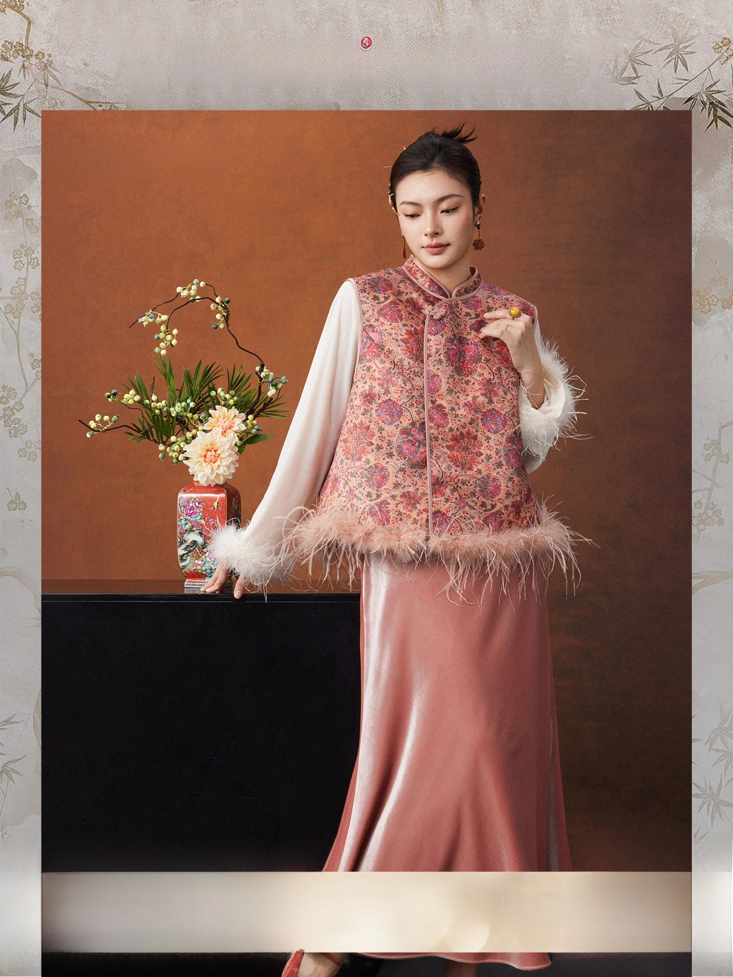 

Новая китайская бархатная юбка-русалка Plusmall с цветочным принтом и длинными рукавами, весенняя, стандартный размер, подходит для всех типов фигуры