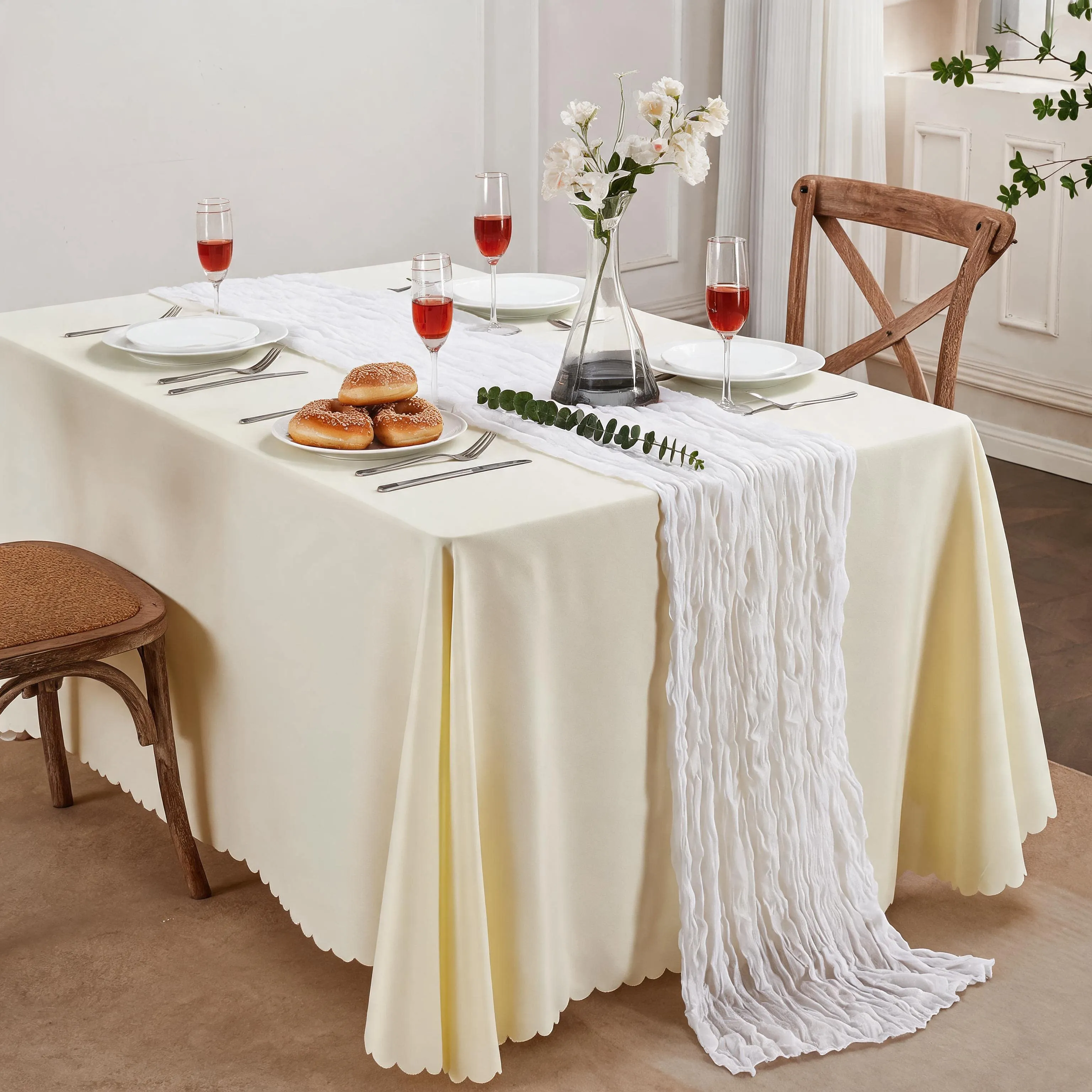 6 Stück Käsetuch-Tischläufer, Sommer Boho Gaze-Tischläufer Rustikaler Transparenter Tischläufer für Hochzeit Party Geburtstag Halloween Dekoration