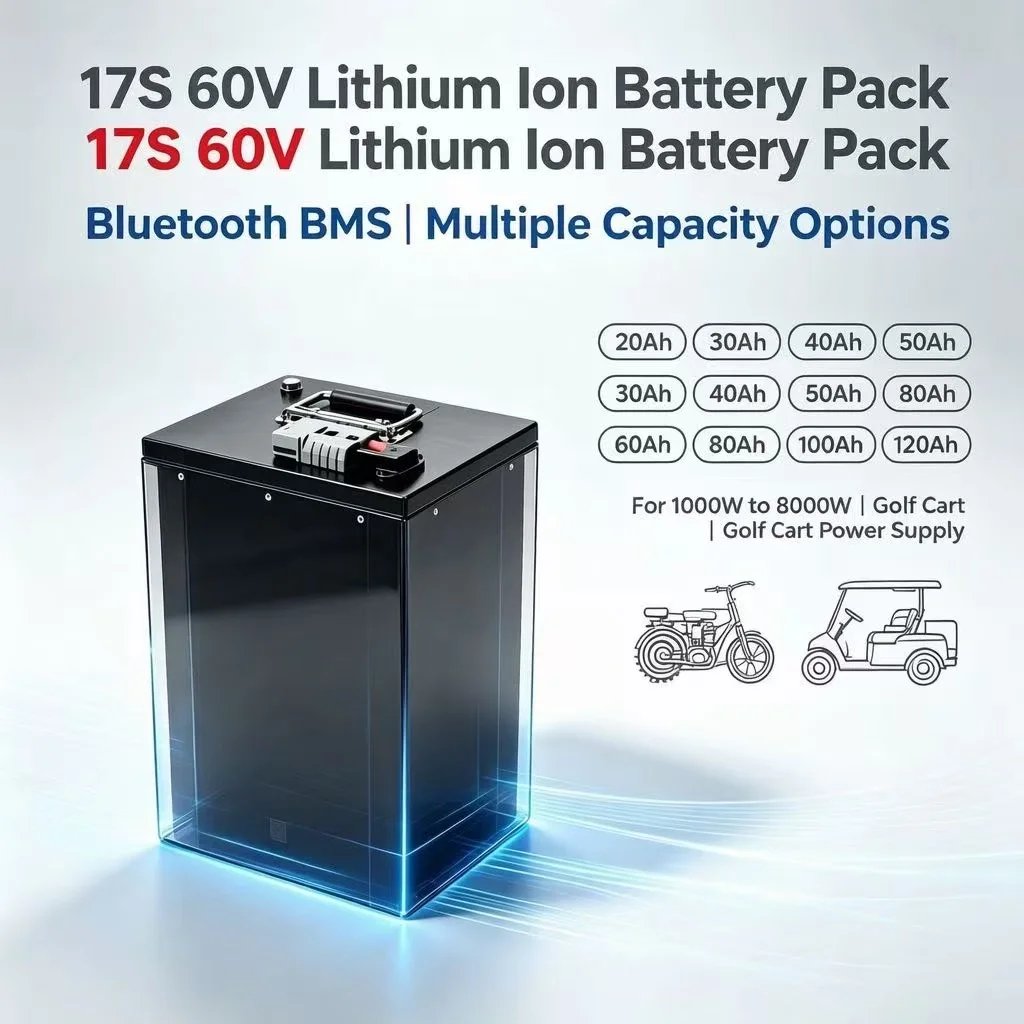 17S 60V 20Ah 30Ah 40Ah 50Ah 60Ah 80Ah 100Ah 120Ah lithium ion battery pack with Bluetooth BMS for 1000W 8000W golf cart