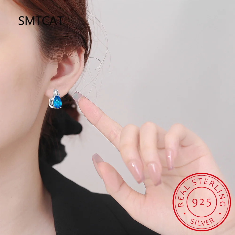 الكمثرى العقيق الطبيعي الحقيقي خلق الأحمر روبي 925 فضة Waterdrop هوب أقراط للنساء بيان مجوهرات الأحجار الكريمة