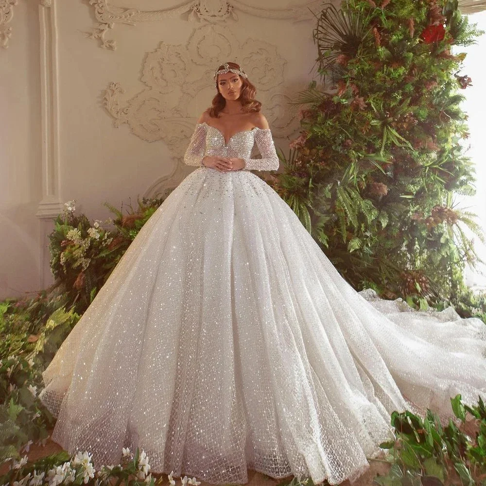 

Customized Elegant Ball Gown Wedding Dress 2025 Long Sleeve Lace Beaded Appliques Bridal Gowns High Quality Womens Dresses