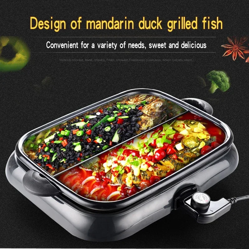 Yuanyang-Olla especial eléctrica para hornear, sartén separada de doble sabor, papel para pescado, horno comercial para barbacoa, olla para el hogar