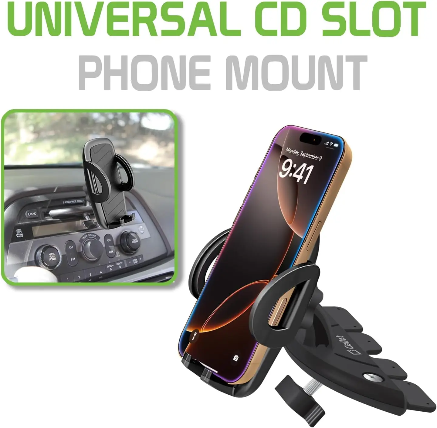 Universal CD Slot Phone Mount – 360° Rotating Car Phone Holder with Secure CD Slot Base & One-Touch Release