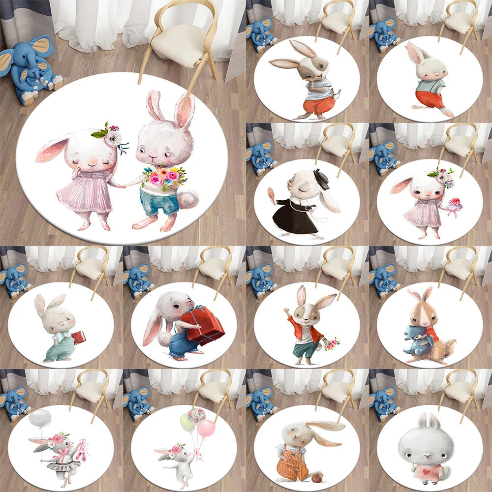 

Cartoon Rabbit Print Pattern Circular Carpet Home Living Room Bedroom Children's Floor Decoration