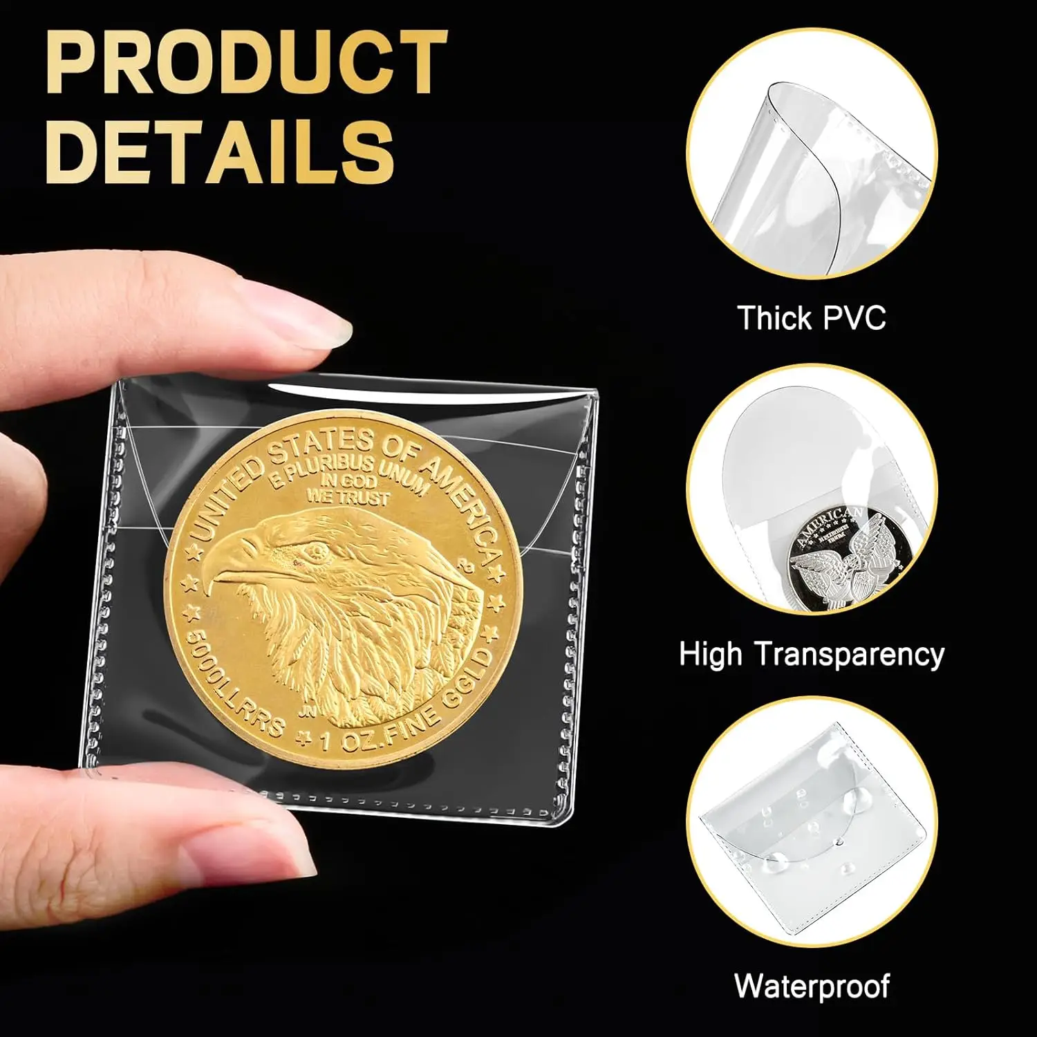 Picture 5: 50PCS Single Pocket Coin Sleeves Clear Plastic Coin Holders Individual Coin Protectors Pouches for Coin Currency Bills Collector
