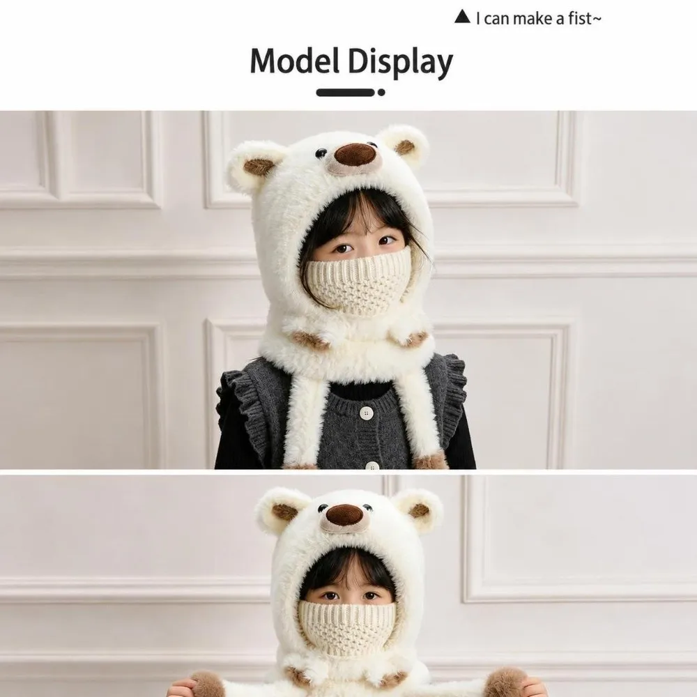 3-in-1 Design Winter Balaclava Hat Warm Lining 49cm to 54cm Head Circumference Ear Flap Hood Hat 4-10Years Polyester