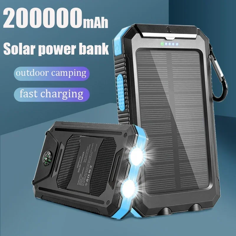 

200000mAh Portable Solar Power Bank External Battery Fast Charging Waterproof Powerbank with SOS Flashlight Poverbank for Xiaomi