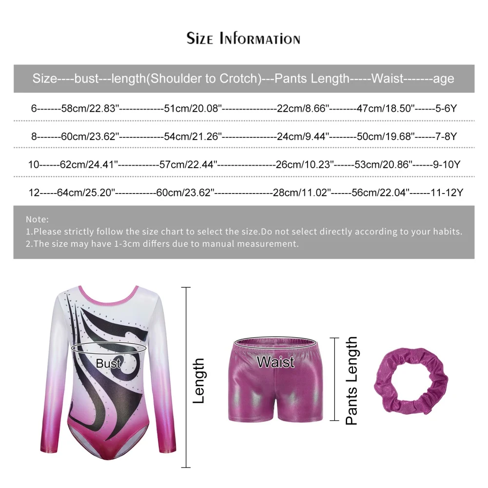 Girls' Gymnastics Clothing 5-12Y Dance Leotards Long sleeved Sparkly Tumbling Girls' Skin-tight Garment Leotard