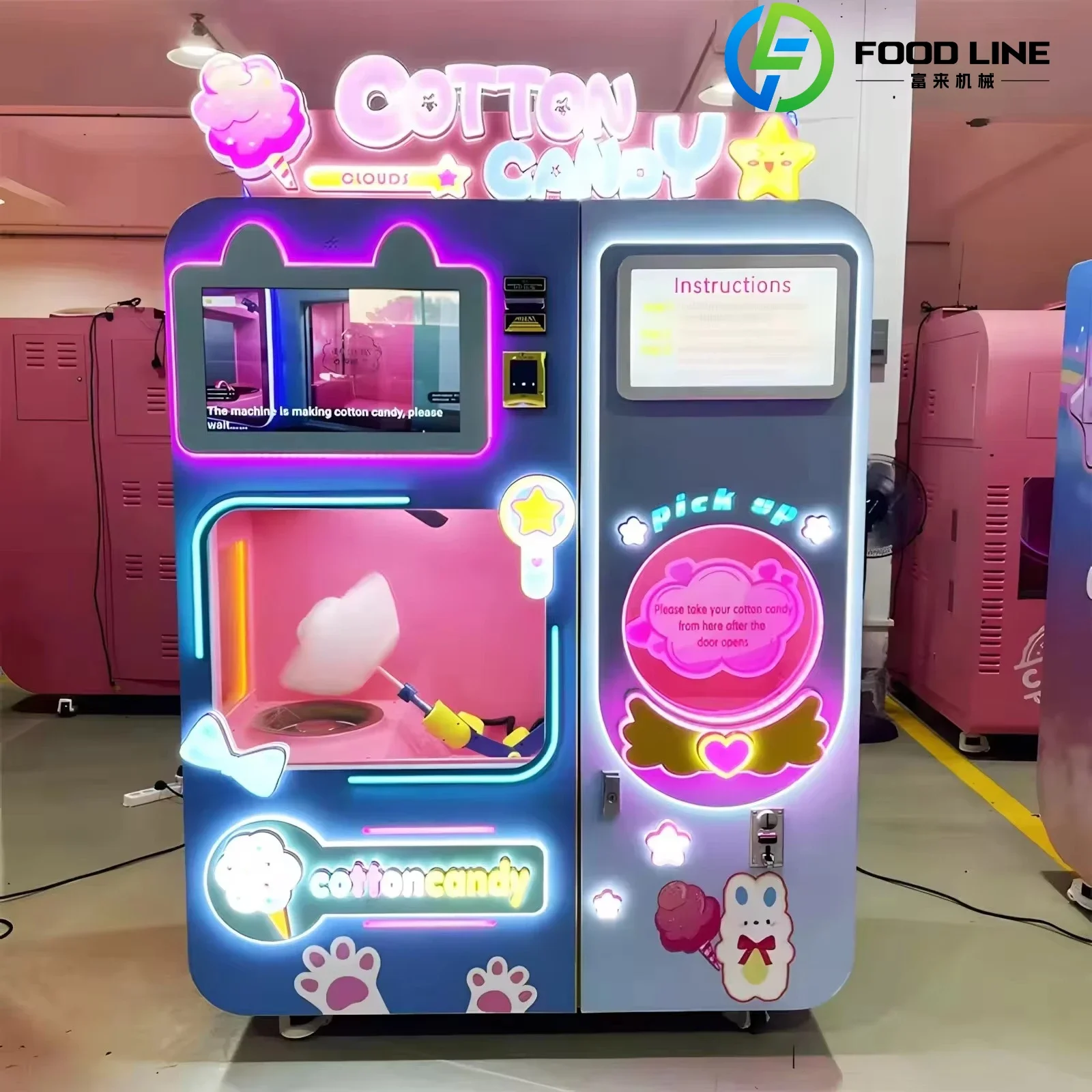 FL Manufacture Robot Electric Sugar Cotton Candy Floss Vending Machine Full Automatic Cotton Candy Machine
