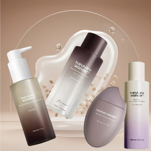 Cuidado de la Piel con Arroz Negro Haruharu Wonder - Tónico con Ácido Hialurónico, Esencia Probiótica para la Barrera Cutánea, Crema Hialurónica, Piel Blanca