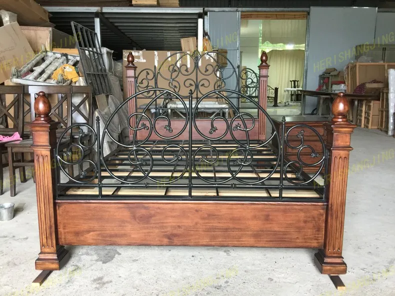 American Pastoral Ironwood Bed, Log North American Black Walnut Bed, Iron Frame Bed, Pure Solid Wood Bed