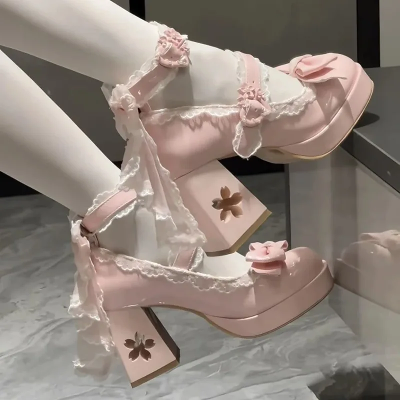 

Fashion Womens Mary Janes Shoes Sweet Style Lolita High Heels Exquisite Bow Wedding Shoes for Woman Designer Shoes Zapatos Mujer