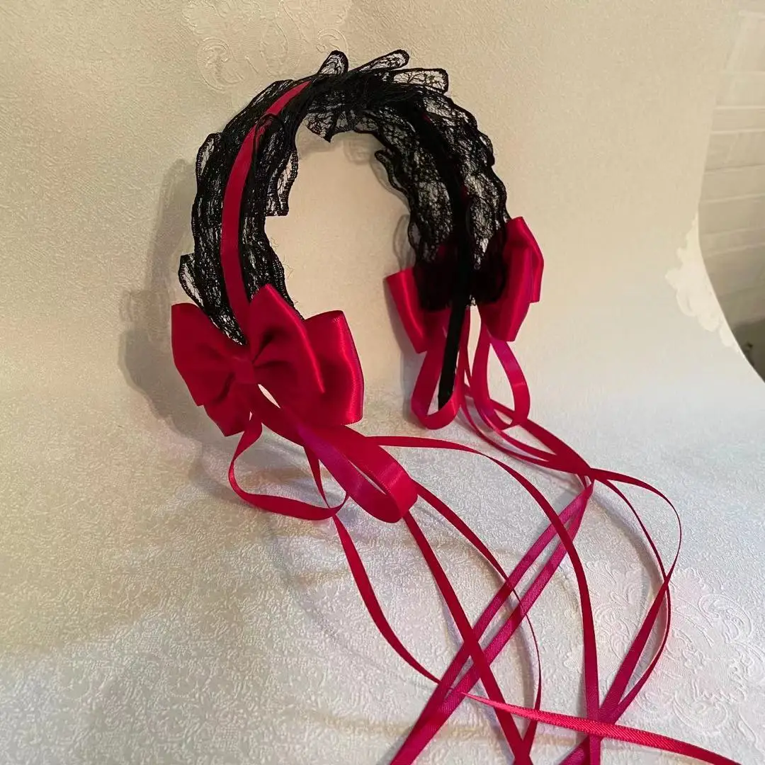 1PC Kawaii Cat Ears Headband Lace Bow Head Wrap Lolita Wedding Party Cosplay Maid Headdress Women Girls Anime Hair Accessories