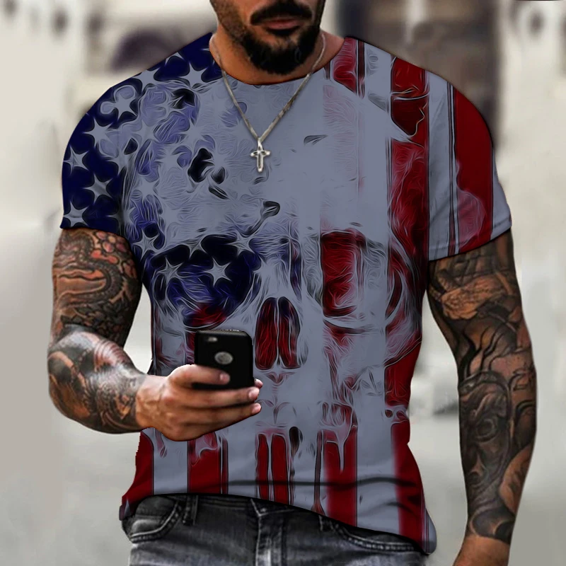 Men\'s Eagle Printed T-shirt 3D Printed Flag of the United States T-shirts Fashion Men\'s Casual Short Sleeve Round Neck Retro Top