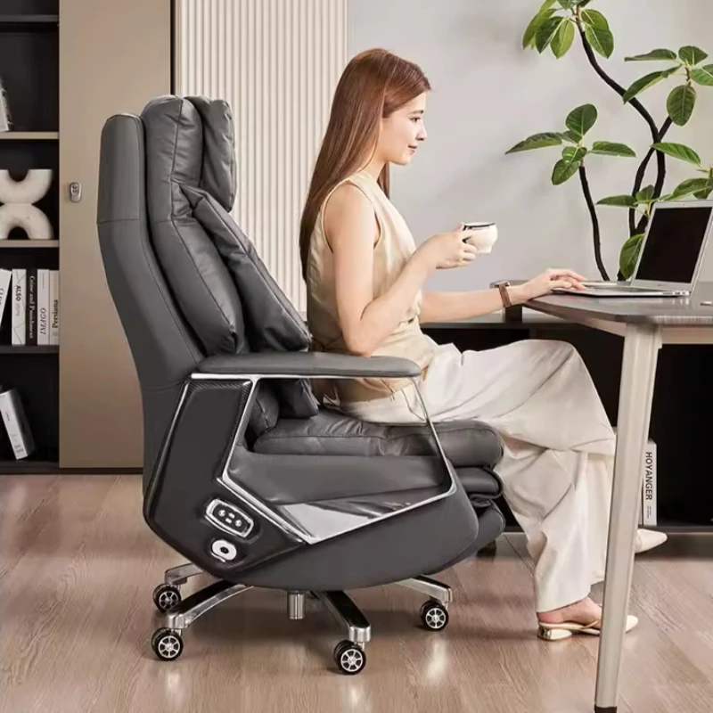 Luxury Genuine Leather Electric Boss Chair Ergonomic Reclining High-Back Executive Office Chair cadeira game office furniture