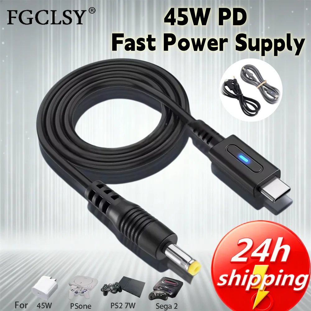 FGCLSY For PlayStation 1 PD Charging Cable Power Supply Cord with Instruct Light USB C Male Plug to PSone PS1 Plug Convert Cable