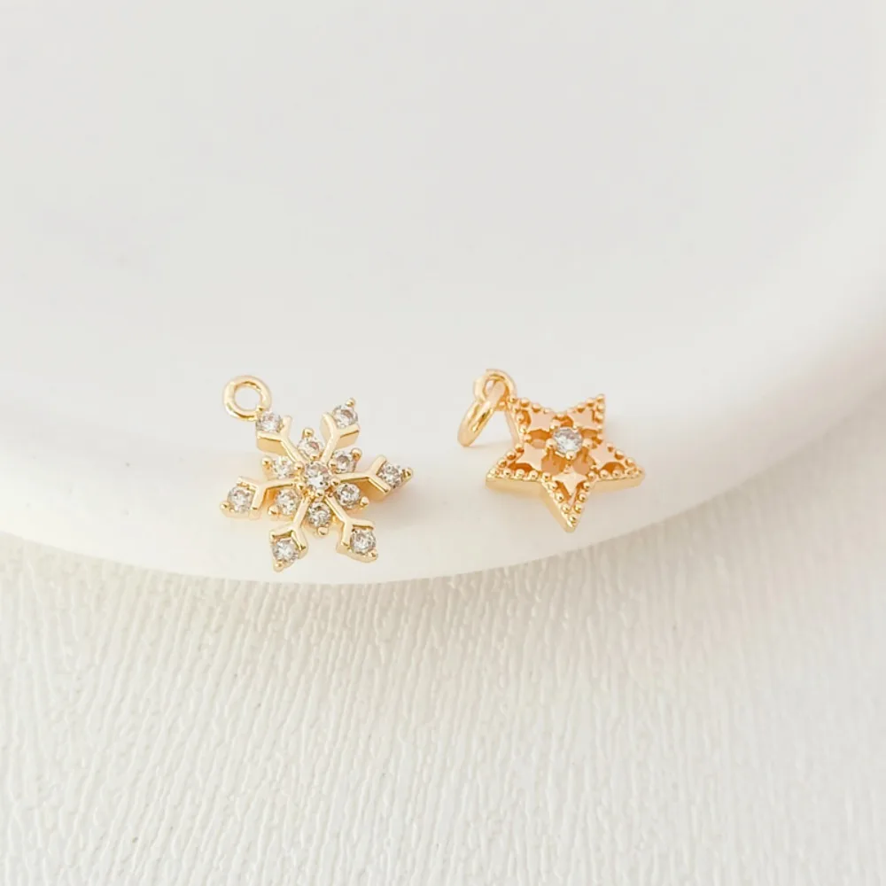 

14K Gold-plated Zircon Snowflake Pendant Five-pointed Star Pendant Handcrafted DIY Bracelet Pendant Accessory Material