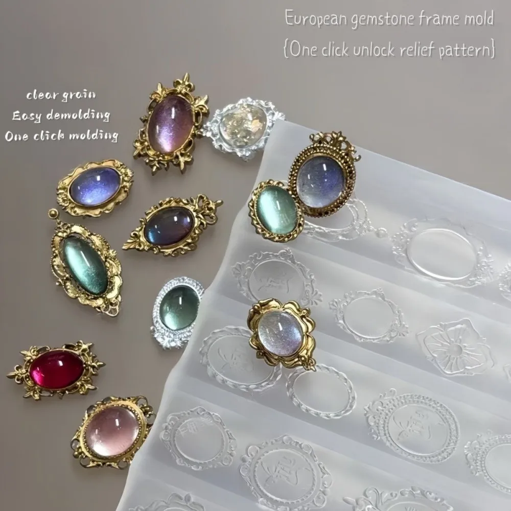 New Silicone Retro Picture Frame Nail Mold Transparent Gem Baroque Shell Nail Mold DIY Carving 3D Relief Nail Mold Nail Art