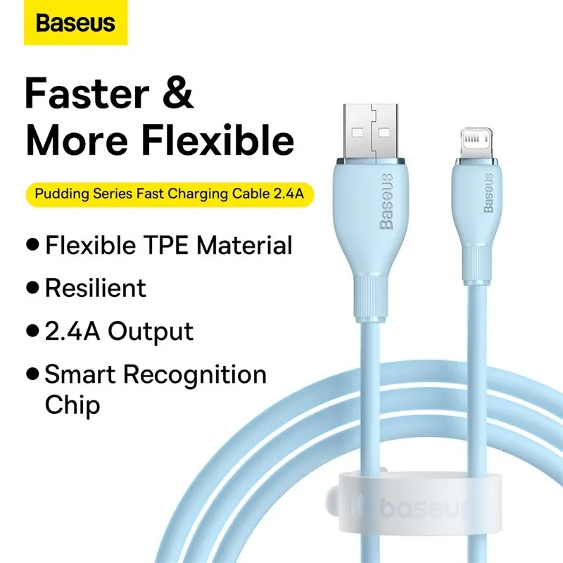 Baseus TPE 2.4A Fast Charging USB Cable for iPhone 14 13 Pro Max Xs Xr X 8 Plus Cable for iPhone iPad Air Mini 4 Charger Cable