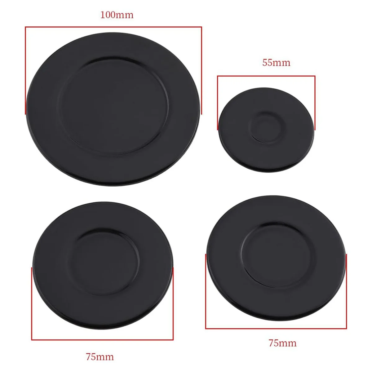 BABQ 4 Pcs Cooker Hob Gas Burner Cap 55mm 75mm 100mm for Oven Gas Hob Burner Crown Flame Cap Kitchen Accessories Flat