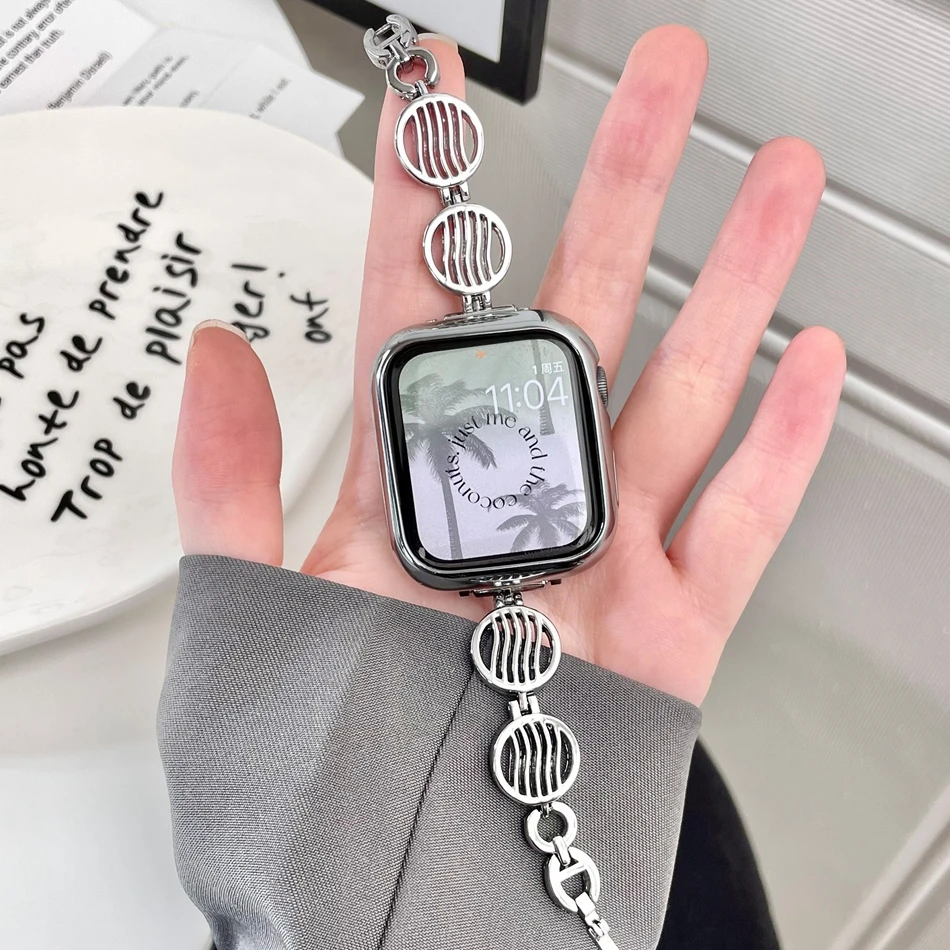 Ripple pulseira redonda para apple relógio ultra 49mm iwatch série 6 7 8 se 4 5 38/40/41mm 42/44/45mm pulseira de aço metal correa