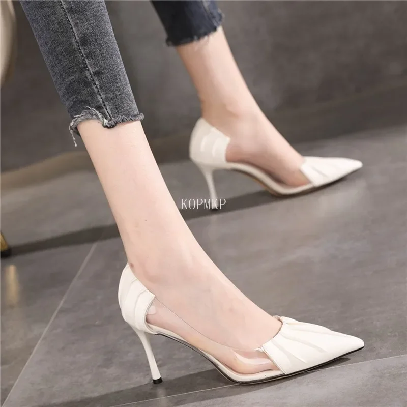 2024 New Luxury Women\'s Spring and Summer Baotou Transparent Stiletto High Heels Pumps Rhinestone Pointed Single Shoes All-match