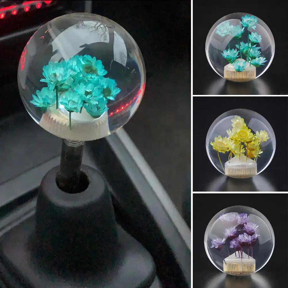 Creative Car Shifter Head Shift Knob Stick Crystal Transparent Flower Manual 54mm Flower Gear Shift Knob Car Accessories Decor