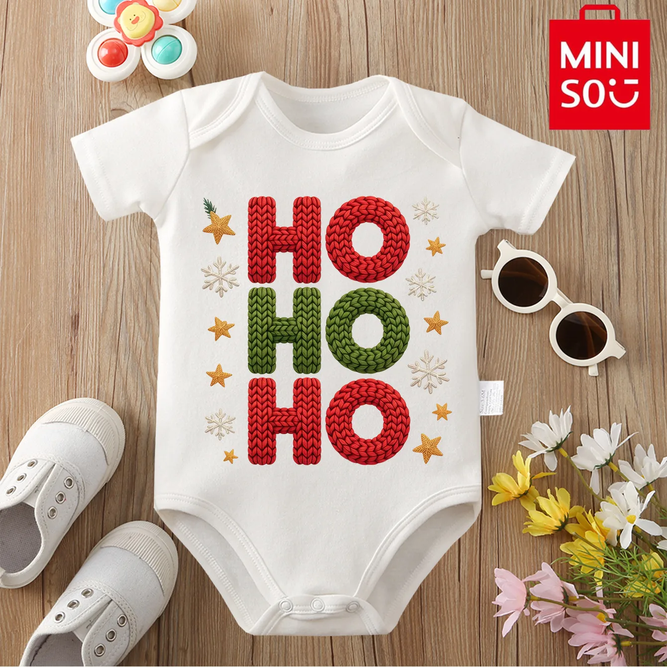 ملابس قطنية 100% MINISO للأطفال أول عيد الميلاد HOHOHO بدلة قطعة واحدة لطيفة لحديثي الولادة من عمر 0 إلى 12 شهرًا أفضل هدية للطفل