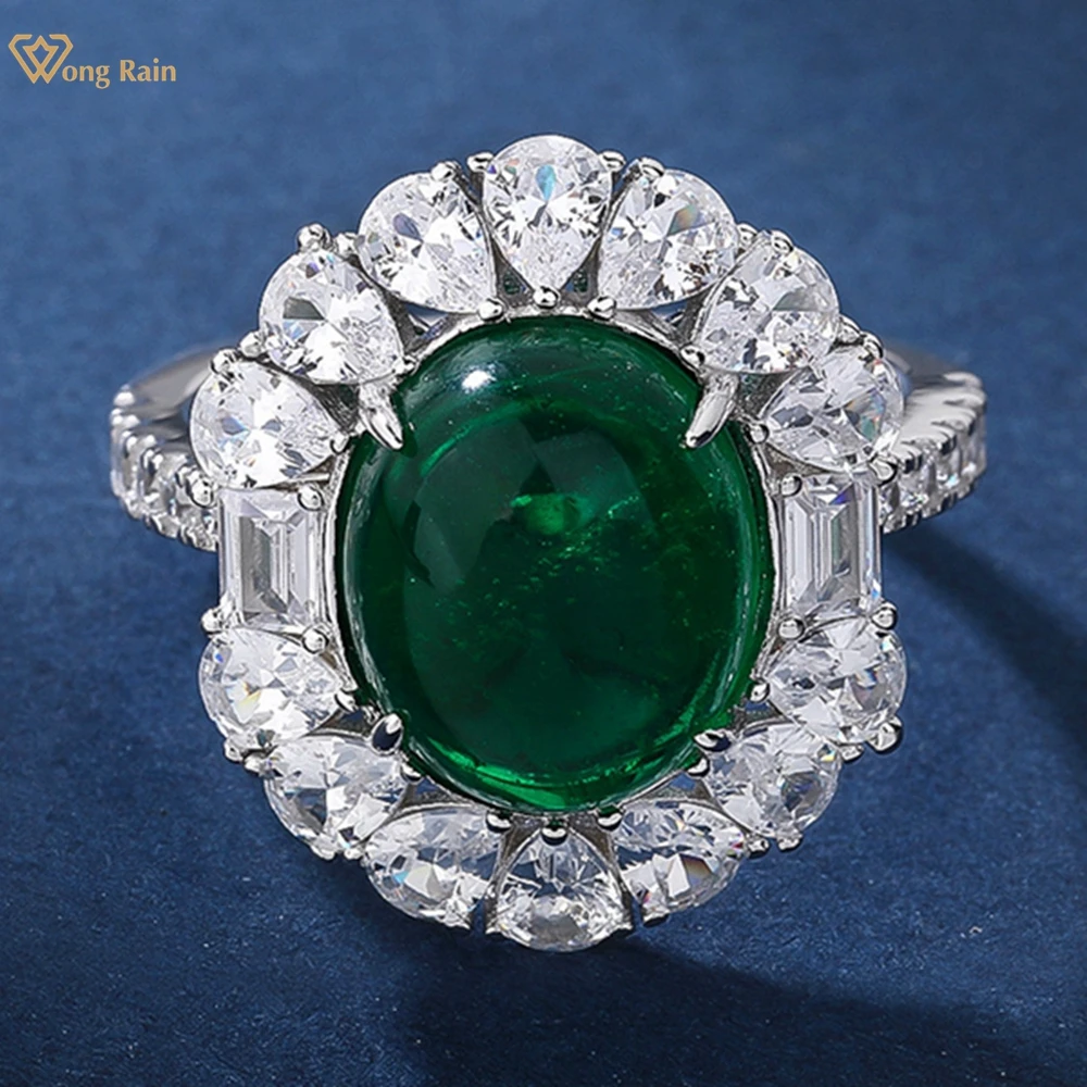 

Wong Rain Vintage 925 Sterling Silver Oval Emerald High Carbon Diamond Gemstone Ring for Women Fine Jewelry Anniversary Gifts