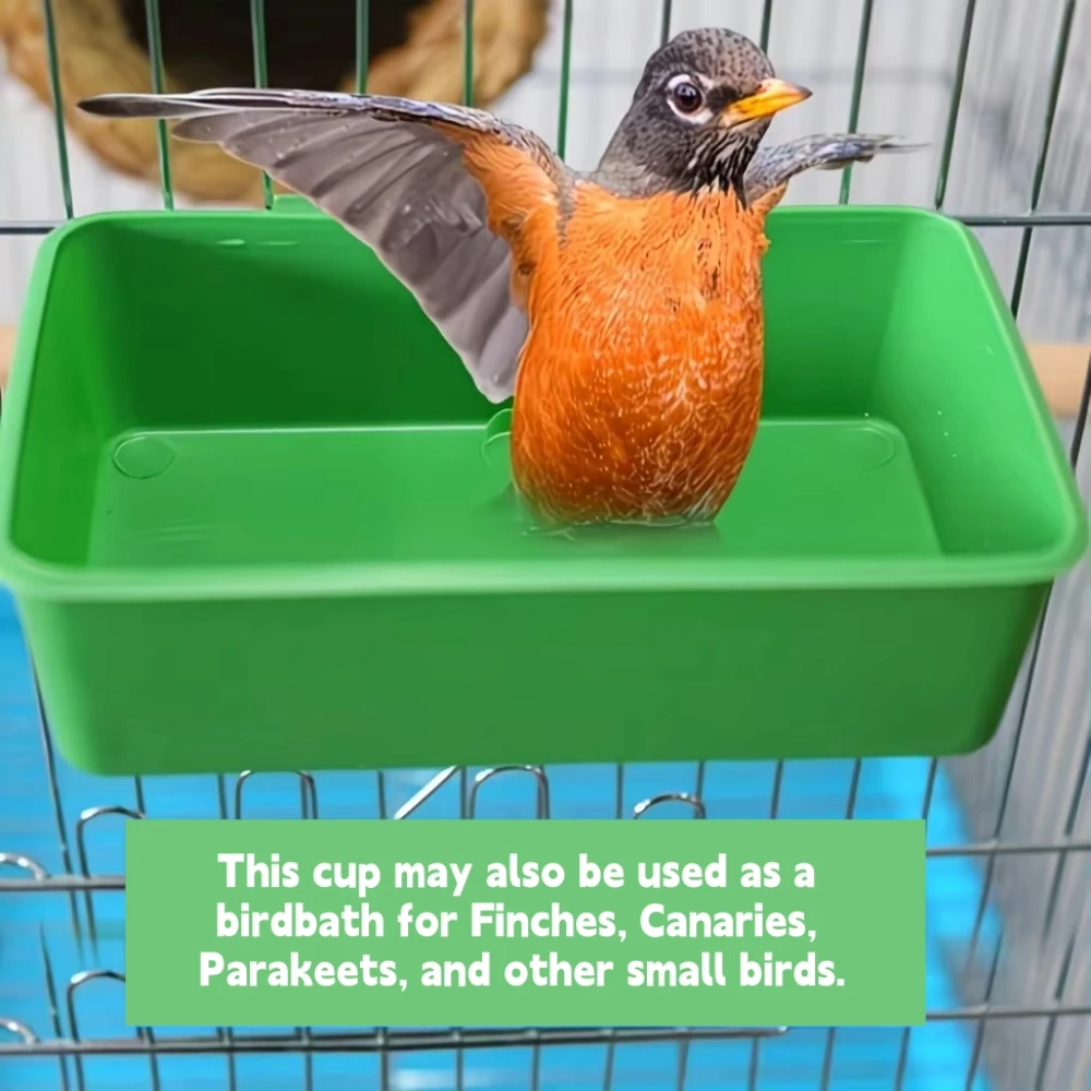 Pet Birds Bathtub Bird Food Bowl Parrots Parakeet Cage Hanging Box Green Birdbath for Thrushes Munias Indigo Warblers Canaries