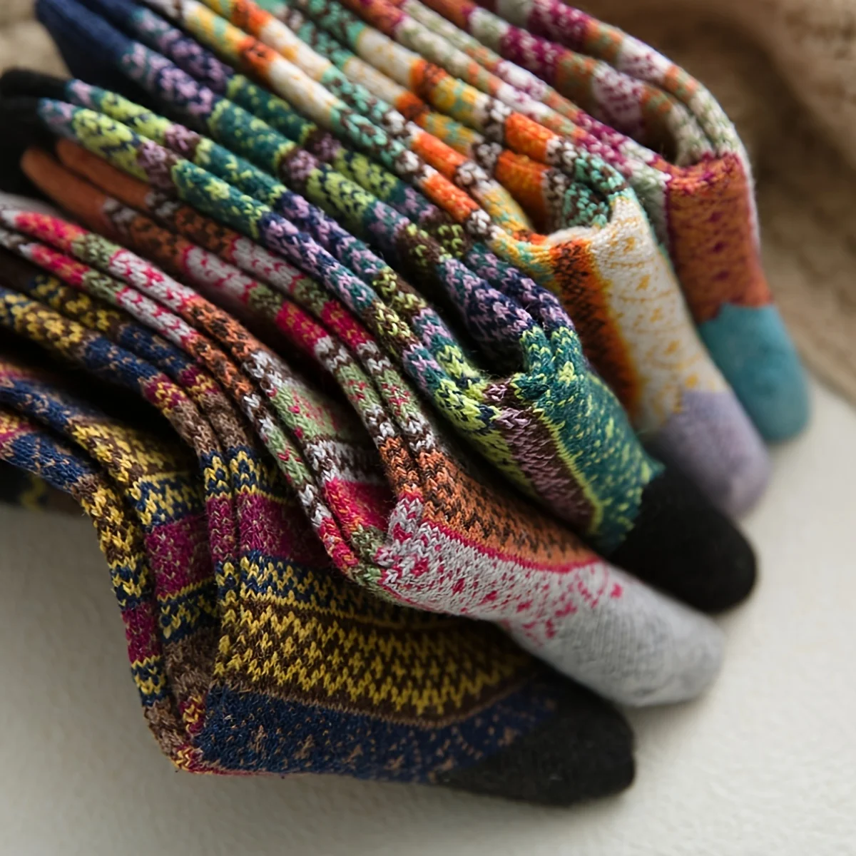 Комплект из 5 плюшевых носков в богемном стиле — флисовая подкладка в форме облака с узорами ремесленных, ваши носки для занятий на работу и времени в гостиной