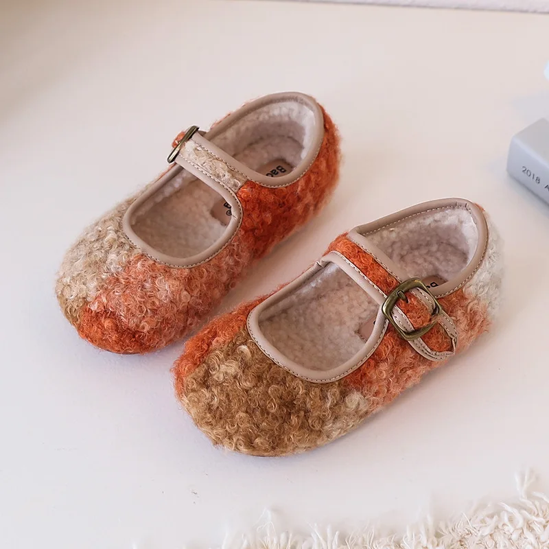 

Зимняя детская повседневная обувь на теплой подкладке с принтом, разноцветная модная танцевальная обувь Мэри Джейн для маленьких девочек, детские туфли на плоской подошве