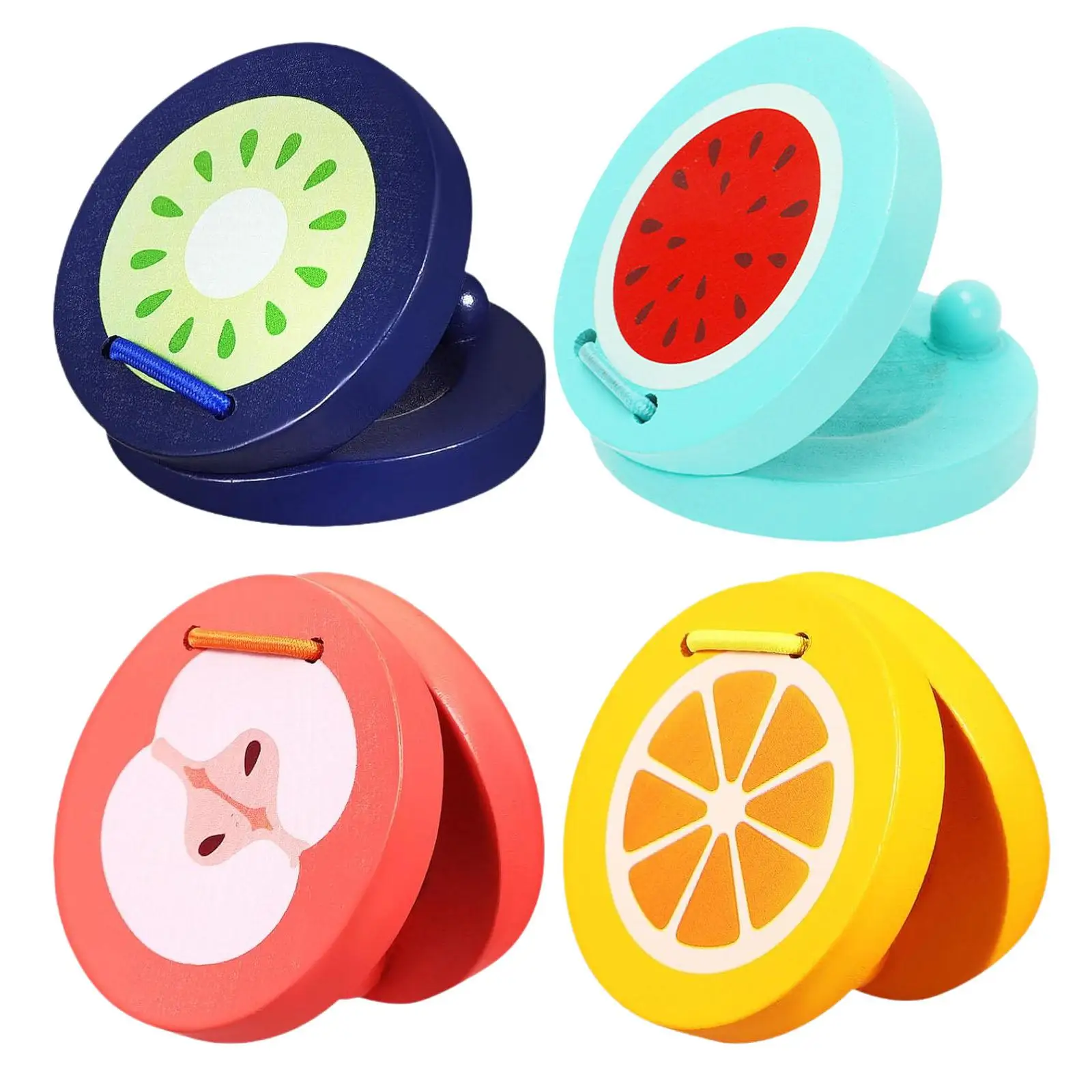 Kids Finger Castanets Wooden Fruit Cartoon Clapper Music Percussion Toy Fine Motor Practice for Preschoolers