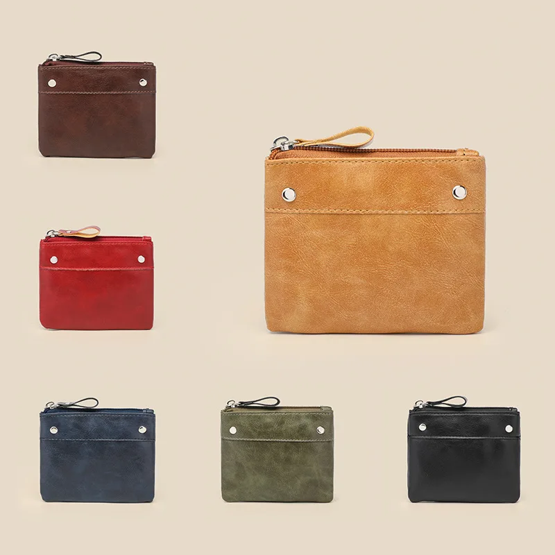 Unisex Pu Leather Mini Wallet Men Women Small Card Holder Coin Purse Daily Zipper Pouch Snap Pocket Keychain Clutch Bag Pack