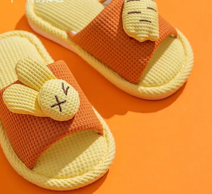 Cartoon Kaninchen Hausschuhe für Kinder Mode Closed Toe Hause Leinen Hausschuhe Frauen Stille Anti Slip Baumwolle Leinen Boden Schuhe Männer – Detail 5