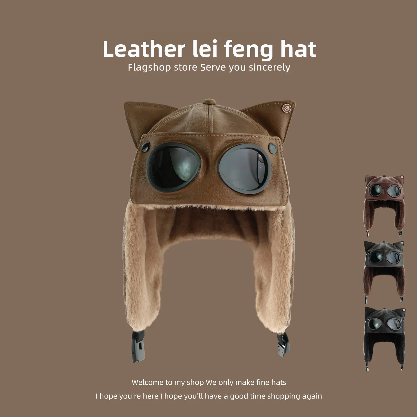 الشتاء لطيف آذان القط الأطفال منفذها قبعة الفتيان والفتيات بولي Leather الجلود مع نظارات التزلج الباردة حماية الأذن الدافئة التزلج منفذها قبعة #1