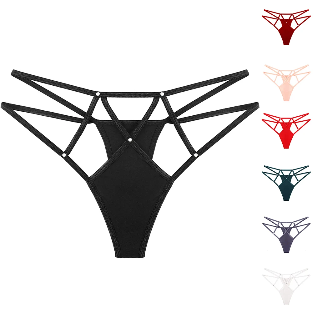 Tanga fio dental de seda gelo sem costura para mulheres, cruz oca, calcinha fina, cintura baixa, costas em T, roupa íntima do biquíni, lingerie